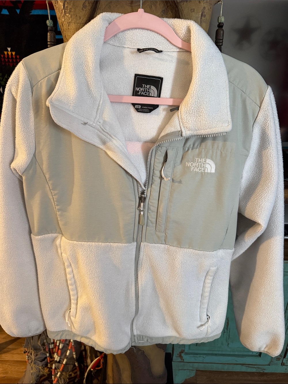 The North Face White & Light Tan Sherpa Fleece Jacket
